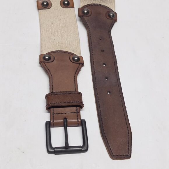 Linea Pelle Vintage Collection Brown Leather & Beige Stretch Belt Women\'s S/M main image 7